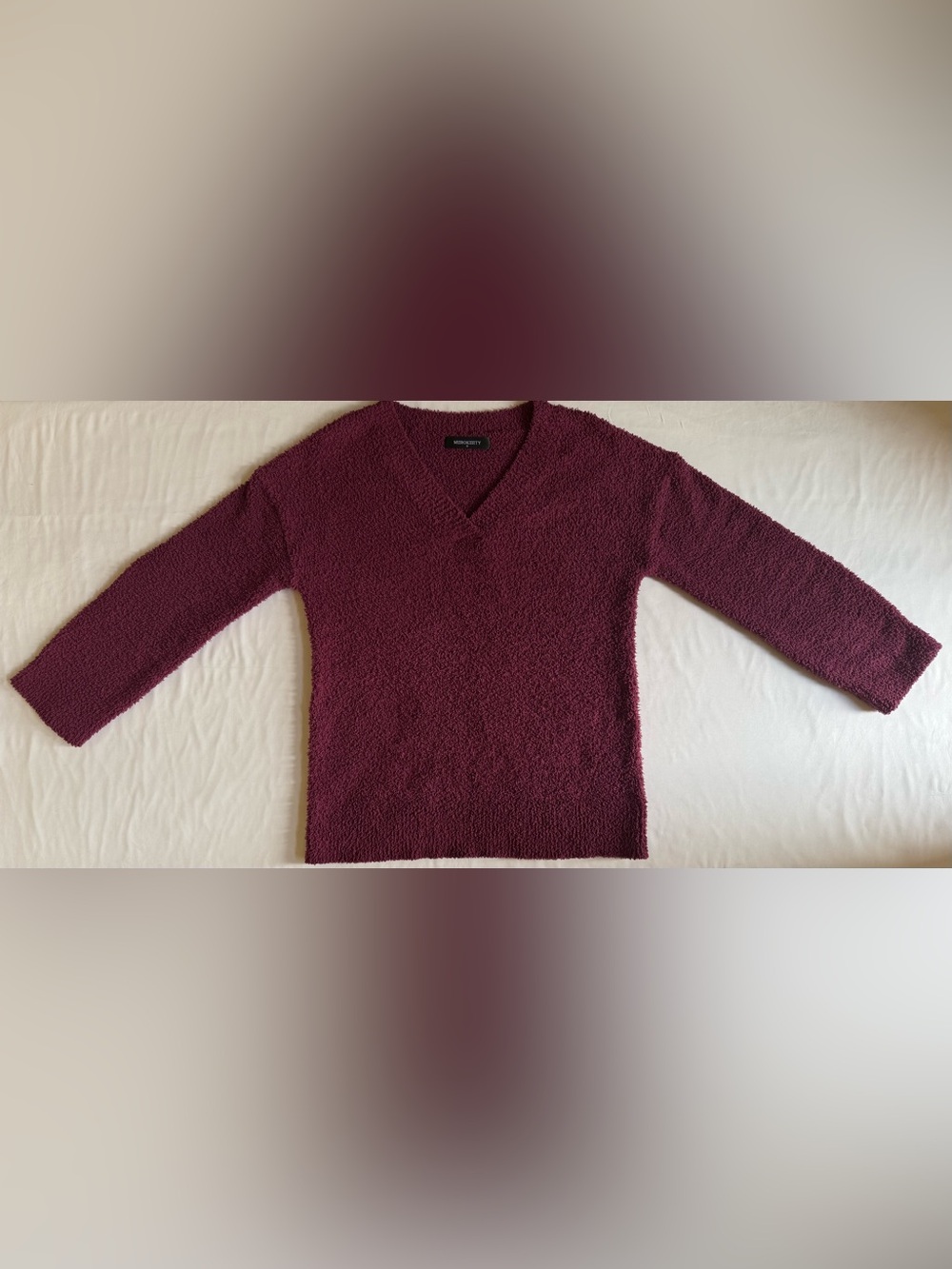 MEROKEETY Purple Fuzzy V-Neck Sweater in Women’s Small